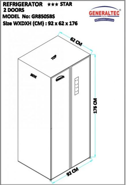Generaltec Refrigerator Double Door Model No. GR850SBS Dimension