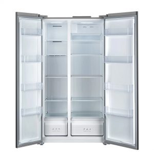 Generaltec Refrigerator Double Door, Side by Side with black glass door Model No. GR860BGSB Open Door